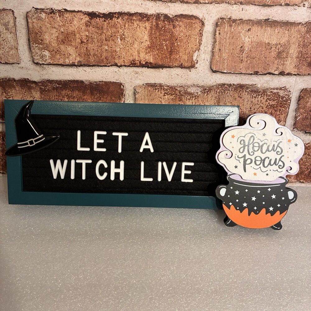 Halloween 2 Piece Set. Block LET A WITCH LIVE+ Cauldron w/ HOCUS POCUS. NEW